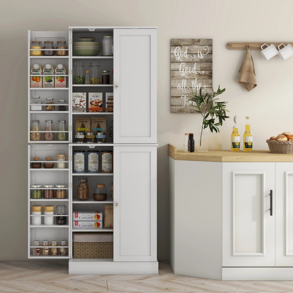 Armadio da cucina con ante, ripiani regolabili e porta spezie ¨C zephmum ¨C bianco 60x35x166 cm