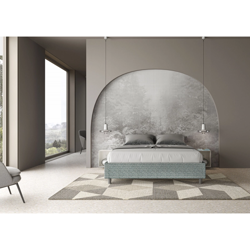 Letto Sommier imbottito Matrimoniale 160x190 cm tessuto Aragona Azelia - Con rete,Azzurro