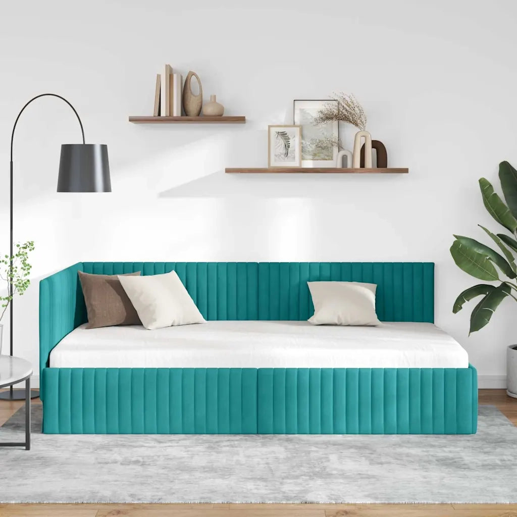 Cornice del letto ad angolo Turchese 100 cm x 200 cm Velluto