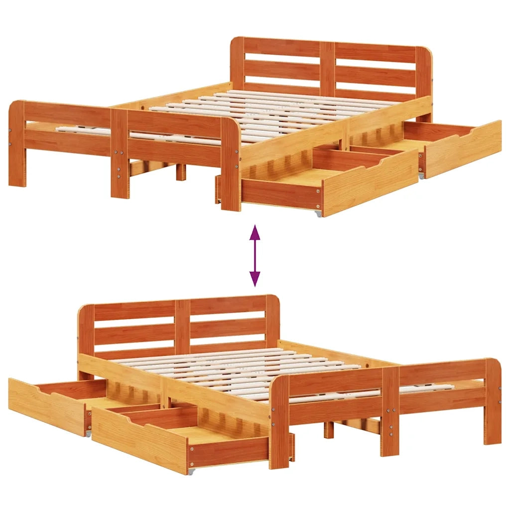 Letto matrimoniale | Letto per adulti | Letto senza Materasso Marrone Cera 135x190 cm in Legno di Pino