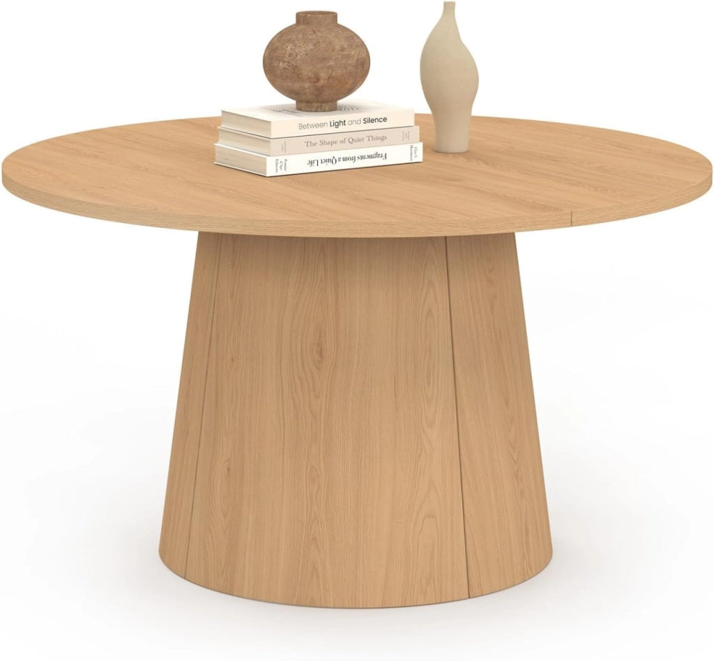 Tavolino rotondo ANGELE da 70 cm con gamba centrale in legno effetto faggio