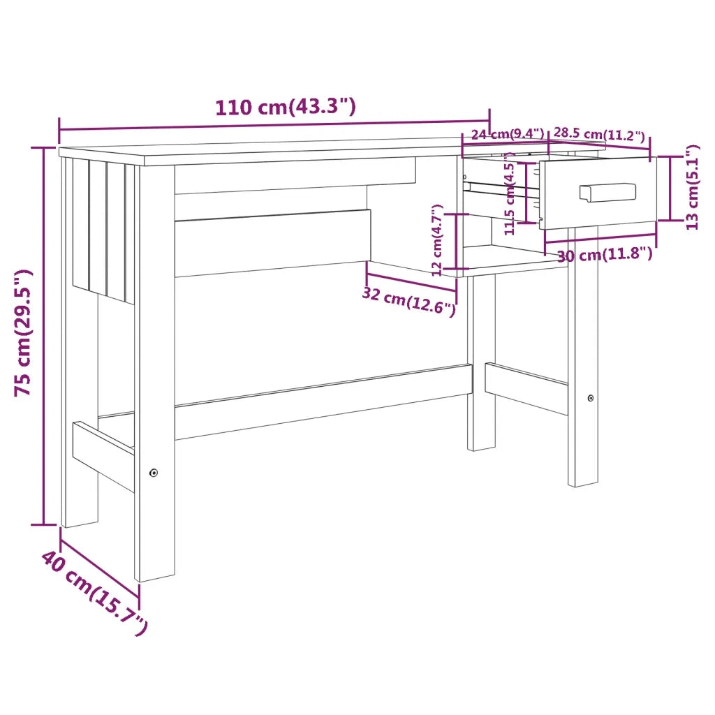 Scrivania HAMAR Grigio Scuro 110x40x75 cm in Legno di Pino 340458