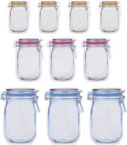 Set di contenitori a coperchio per sandwich in vetro a mason - Set di sacchetti di chiusura per sandwich in vetro a mason - Set di contenitori a coperchio per food saver con motivo di vetro a mason, 10 pz.
