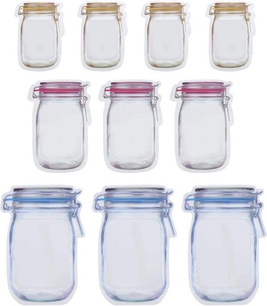 Set di contenitori a coperchio per sandwich in vetro a mason - Set di sacchetti di chiusura per sandwich in vetro a mason - Set di contenitori a coperchio per food saver con motivo di vetro a mason, 10 pz.
