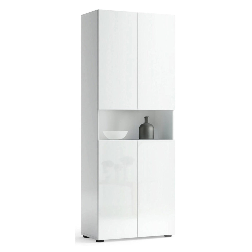 Armadio multiuso grande Eridano, Mobile multifunzionale, Mobiletto scarpiera, Guardaroba porta scarpe, Made in Italy, 68x34h180 cm, Bianco lucido