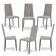 Set 6 sedie imbottita modello BETTY STYLE per interni, design moderno, gambe quadre in metallo, schienale e seduta rivestiti con tessuto morbido al tatto Pietra