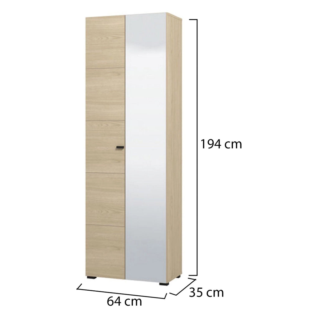 Armadio Camera da Letto Azzano, Guardaroba 2 Ante Appendiabiti, 64x194h cm Marrone Rovere