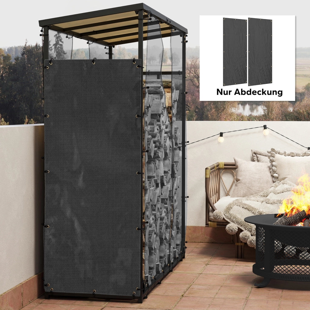Copertura per Legna da Ardere ¨C zephmum ¨C Set 2 Pezzi, 148x62 cm, Nero