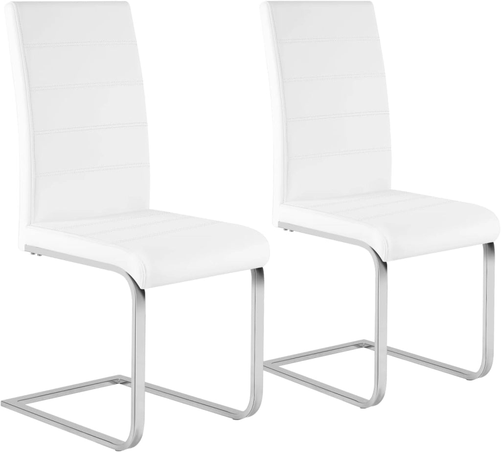 Set di 2 Sedie per Sala da Pranzo, Sedie da Cucina Moderne con Schienale Alto, Ergonomiche per Soggiorno, Ufficio, in PU, Bianco, BH378ws-2