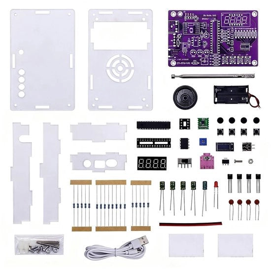 Kit di trasmissione portatile radio FM - 87-108 MHz - Modalità alimentazione USB/batteria - Collegamento auricolare - Display LCD - 1 set di componenti