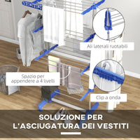 Stendino Verticale con 4 Ripiani Regolabili 142x55x172 cm in Acciaio e Plastica Blu e Argento