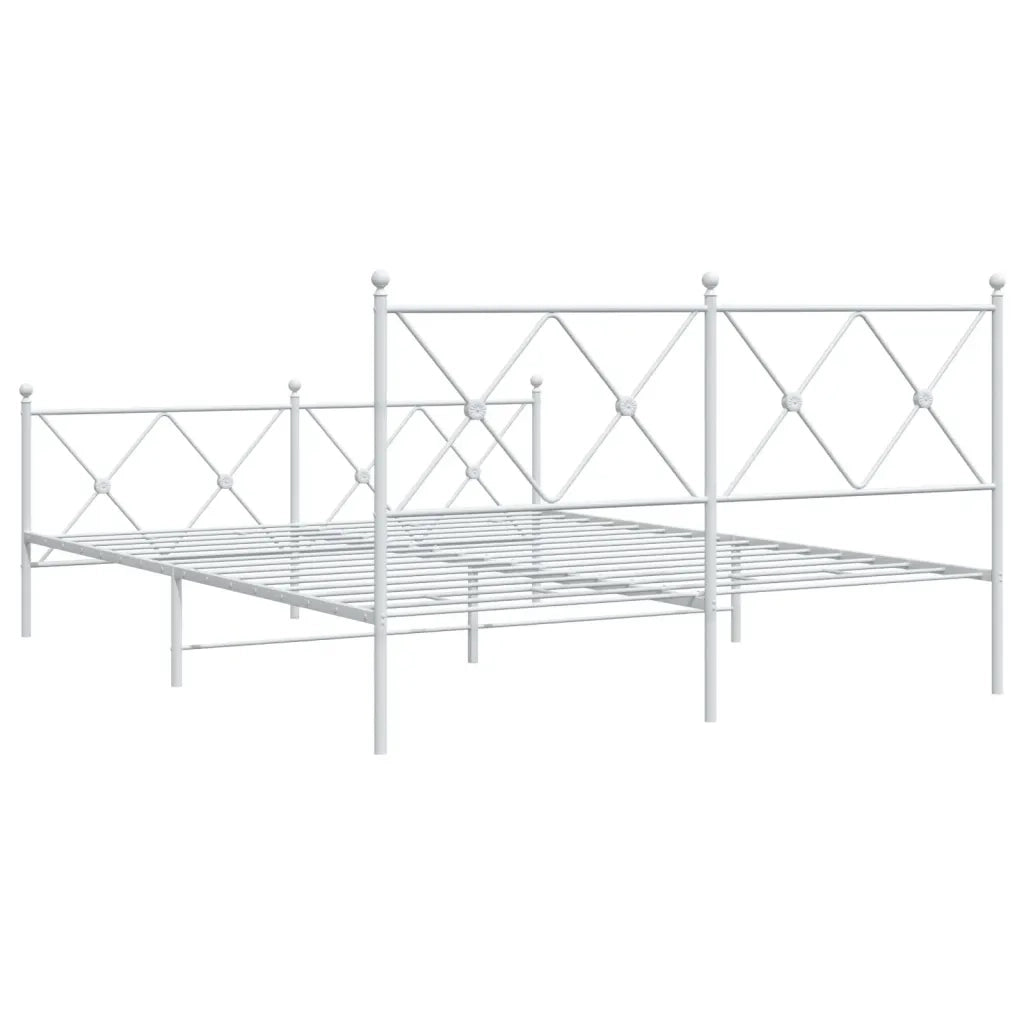 Letto matrimoniale | Letto per adulti | Giroletto con Testiera e Pediera Metallo Bianco 150x200 cm