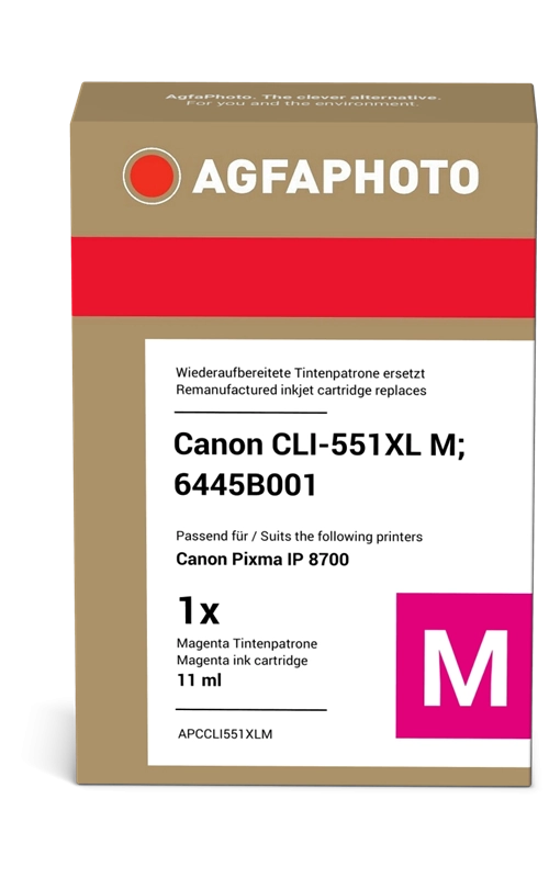 ORIGINAL Agfa Photo Cartuccia d'inchiostro magenta APCCLI551XLM ~970 Seiten 11ml Agfa Photo CLI-551m XL (6445B001)