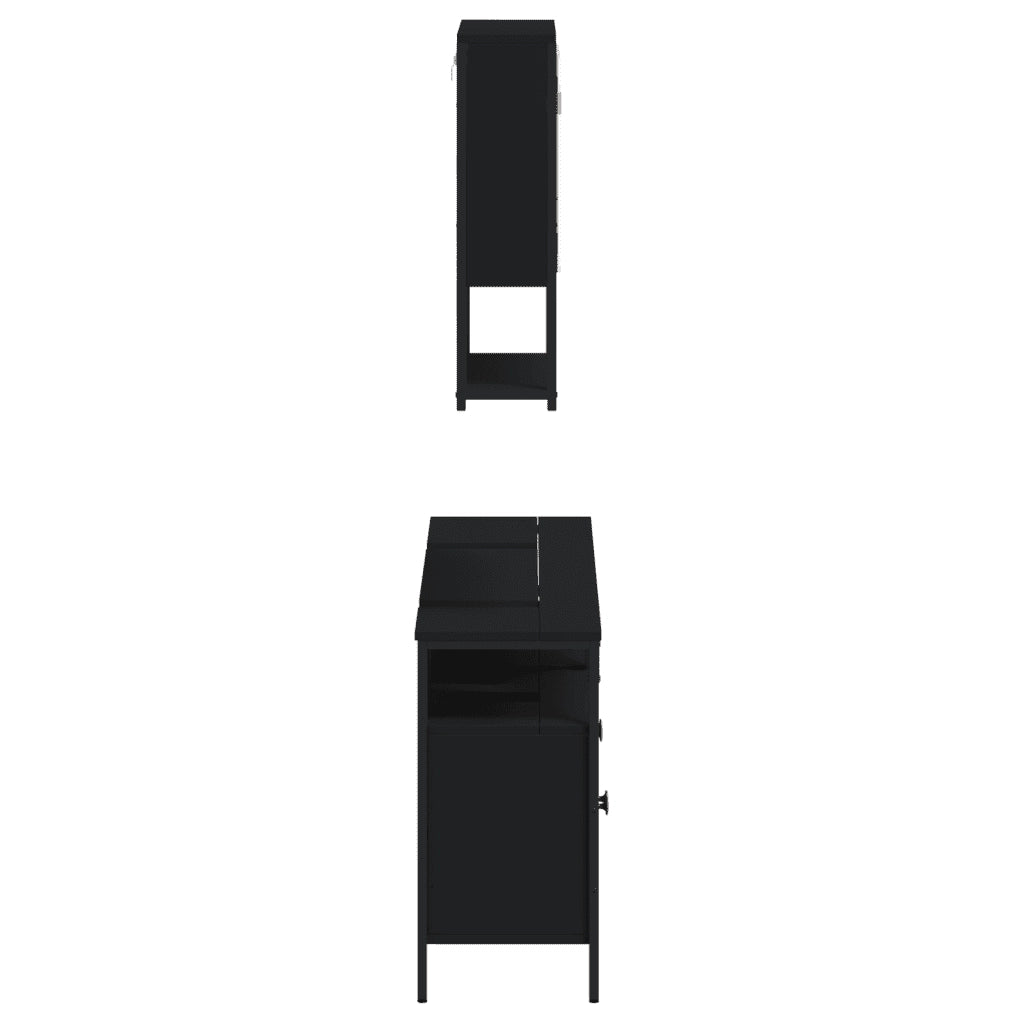 Set Mobili da Bagno 3 pz Nero in Legno Multistrato