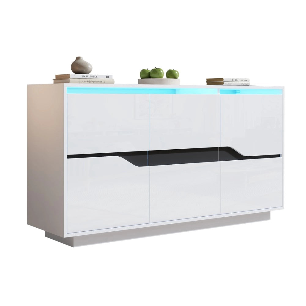 Credenza Soggiorno con LED ¨C MINIMAL ¨C Bianco e Nero Lucido, 140x40x70