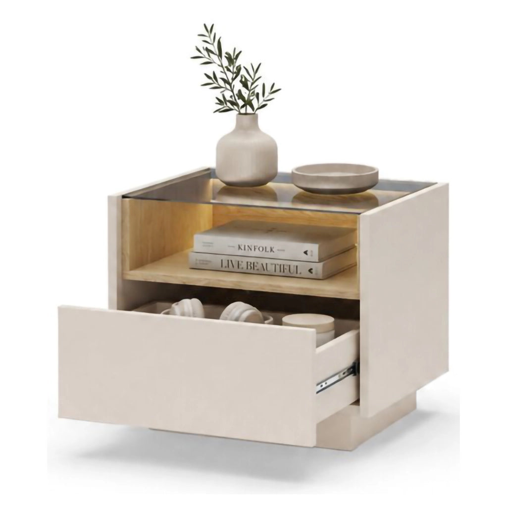 Veirra, Comodino un Cassetto, 53x40x43h cm Beige