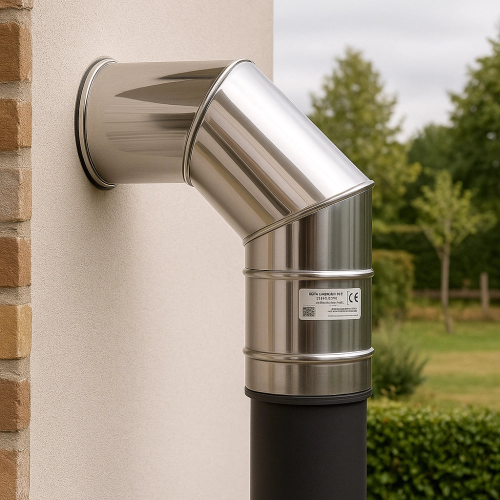 Curva 90° acciaio inox Ø 150 mm spessore 0,5 mm canna fumaria monoparete