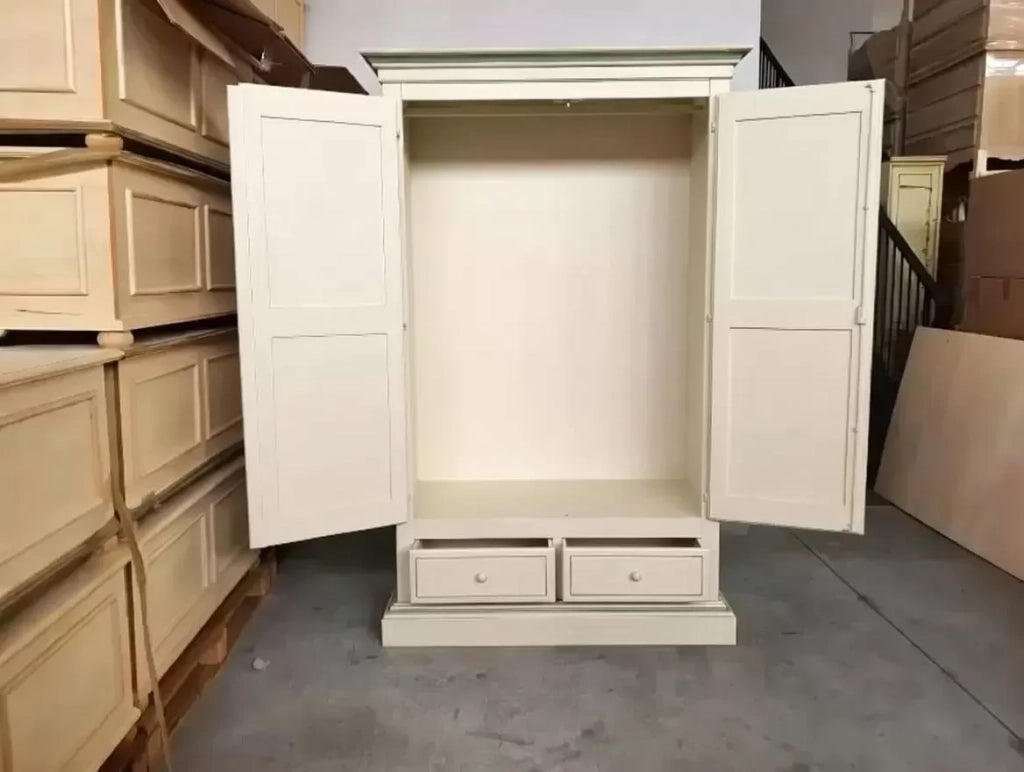 Armadio 2 porte legno shabby avorio decorato filo verde 125x61x200 - Mobili 2G