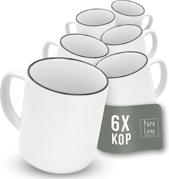 Set di 6 Tazze Scandinave per Caffè e Tè - Tazze Moderne in Porcellana Bianca
