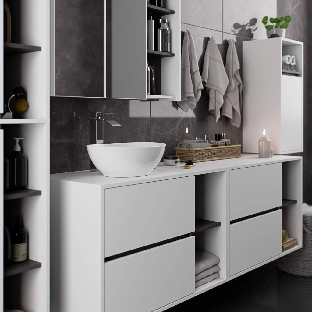 Mobile bagno senza lavabo VAMI sospeso Bianco, Grigio Grafite 90 cm 2 cassetti 90x45,5x60 cm