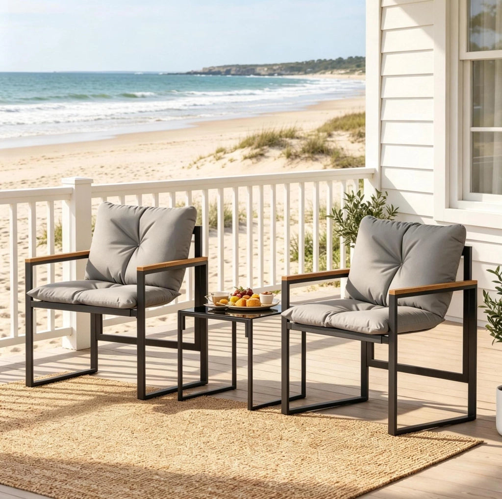 Salotto da giardino 3 pezzi 64x62x68 cm metallo nero e grigio per balcone e terrazza