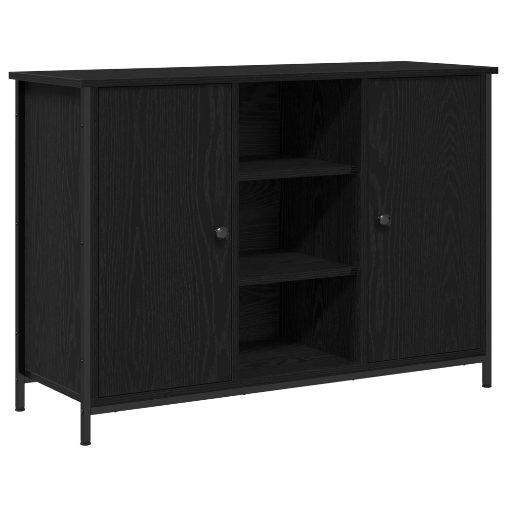 Credenza Rovere Nero 100x35x70 cm Legno Ingegnerizzato e Acciaio