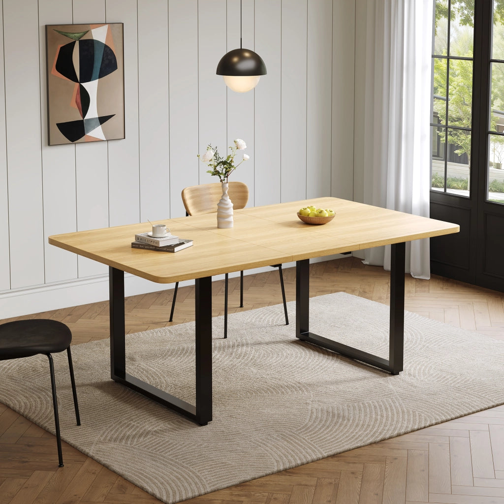 Tavolo da pranzo allungabile a 3 lunghezze 140/180/220 × 80 cm, per 6-10 persone, colore rovere, struttura in MDF