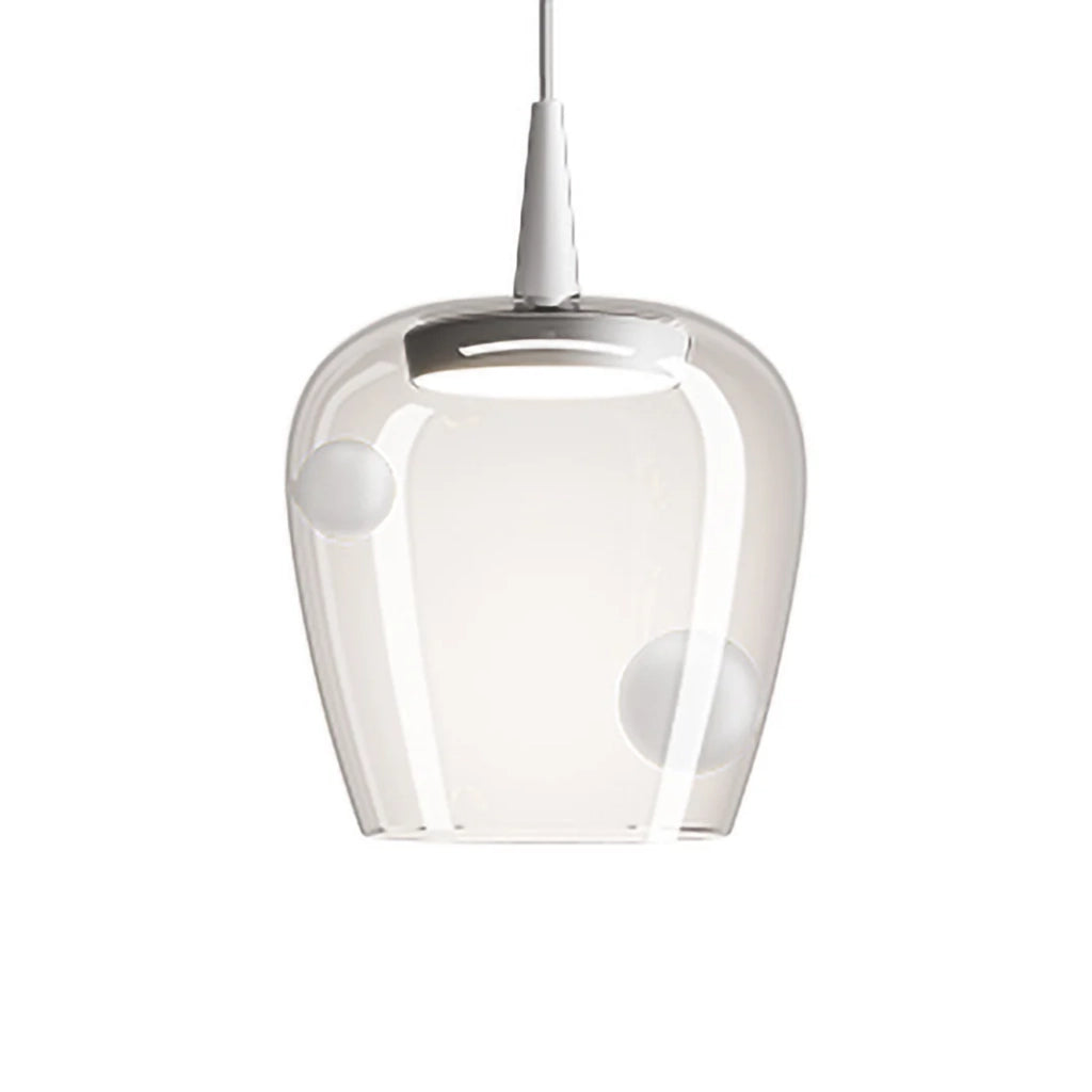 Zafferano Lampada a sospensione Bilia LED 8W Bianco Sabbiato, diametro 27 cm, design moderno in vetro borosilicato soffiato a bocca di alta qualità