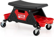 Sgabello da Officina con Ruote, Sedia Meccanico con Cassetto Estraibile e 2 Vassoi Divisori, Capacità di 135 kg, per Riparazione Auto, per Garage e Officina