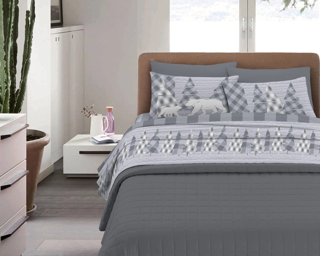 Completo Letto in Flanella Calda e Morbida Anti Pilling - Set Flanellato 3 Misure parure con Federe - Canada grigio - 1 Piazza