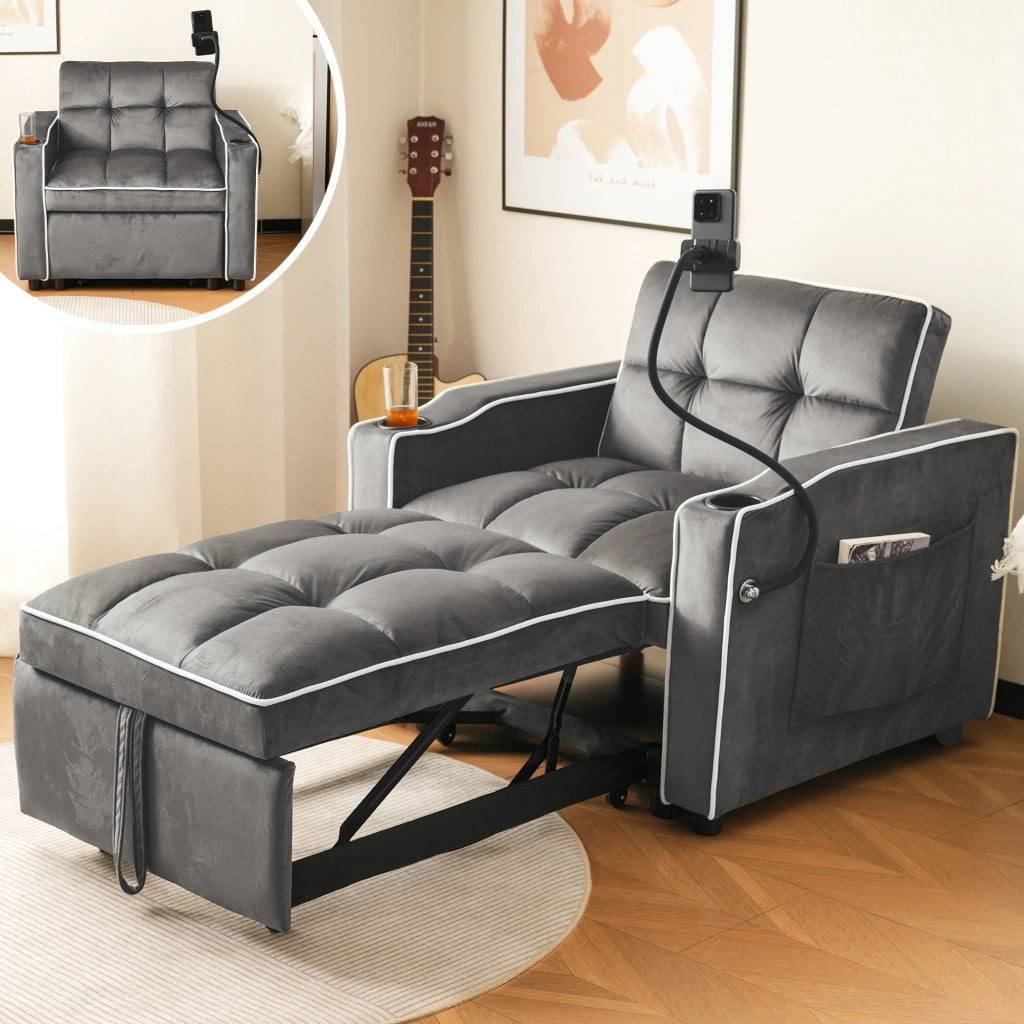 Divano letto estraibile 3 in 1 - Zephmum- 83x167x76cm- Con porta bevande e supporto per telefono
