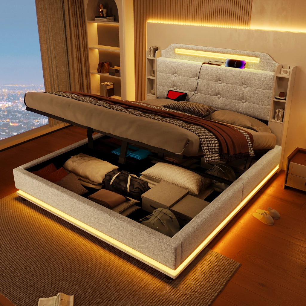letto imbottito lino beige 140 x 200 cm