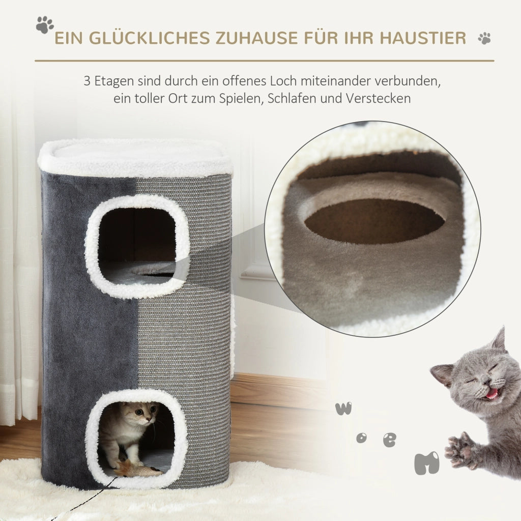 Casetta per Gatti a Soppalco con Cuscino ¨C Minimal ¨C Grigio+Bianco 74x74x74