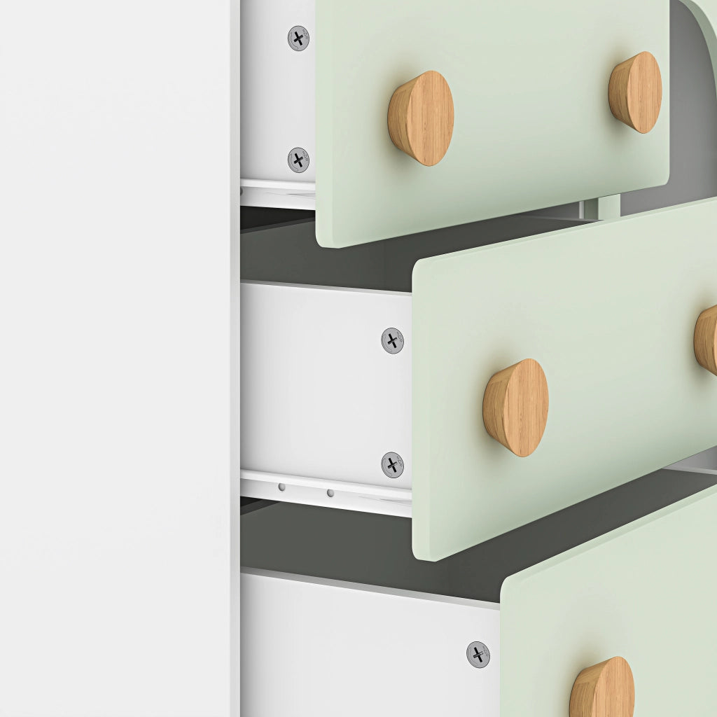 Cassettiera Vaarentaa per Cameretta con 3 Cassetti e 2 Vani Aperti 79x41x66 cm - Bianco/Verde Menta [en.casa]