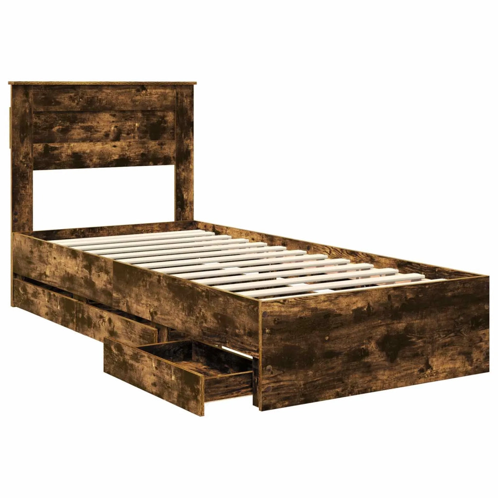 Letto singolo | Letto per adulti | Struttura del letto con cassetto Rovere fum¨¦ 90 x 200 cm