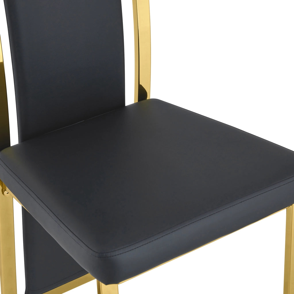 Set tavolo da pranzo e sedie con 1 tavolo rotondo e 2 sedie in vetro temperato; PU e metallo nero e oro