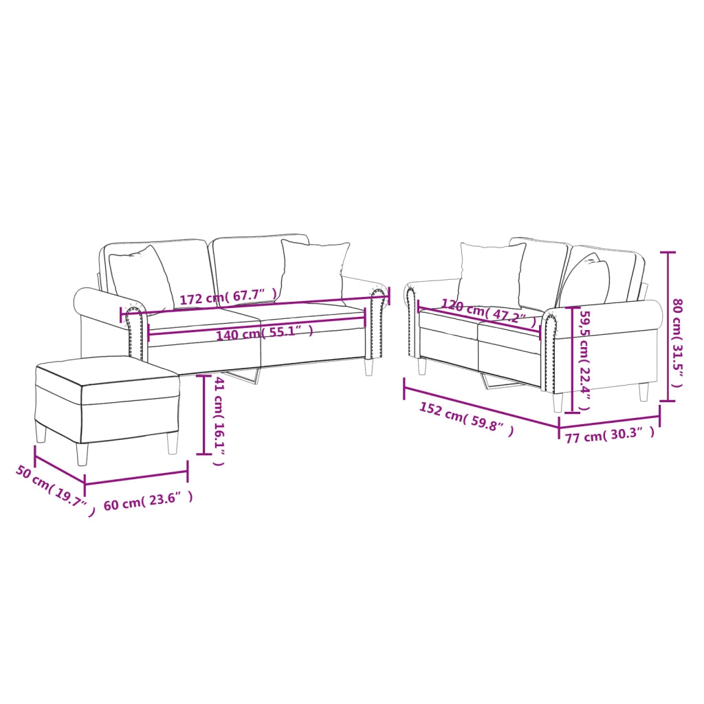 Set di Divani 3 pz con Cuscini Rosso Vino in Similpelle 3202168