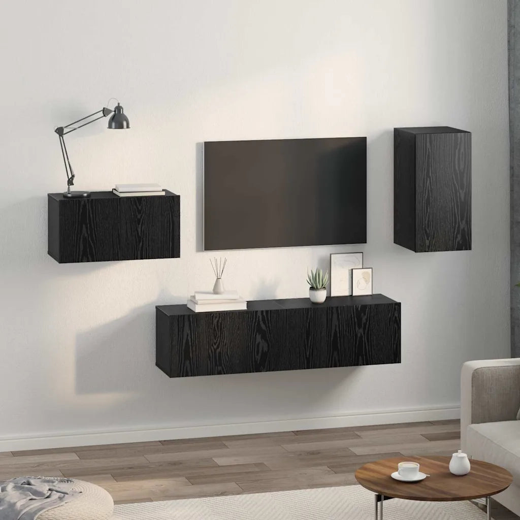 Set mobile TV con cassetto Rovere Nero Legno multistrato 3393298