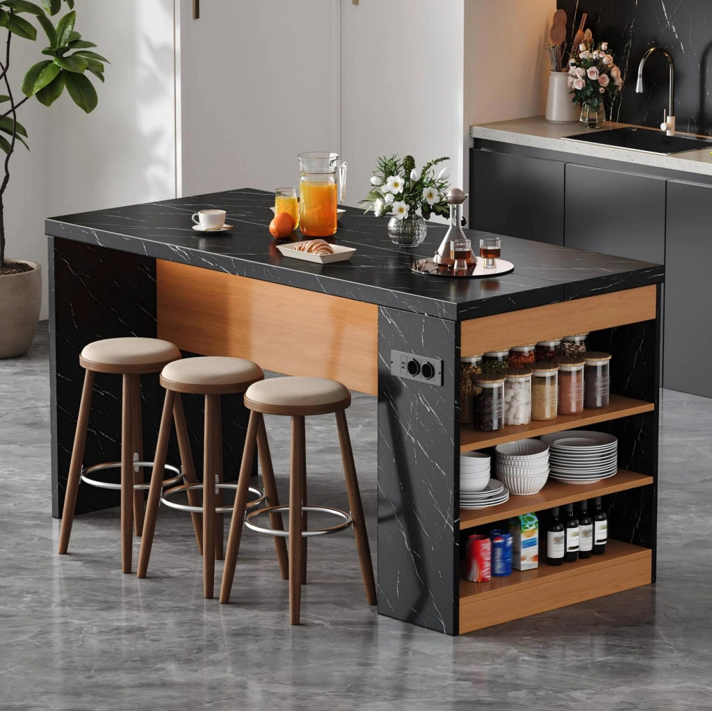 Isola cucina 155x80x90 cm con LED, prese USB e ripiani