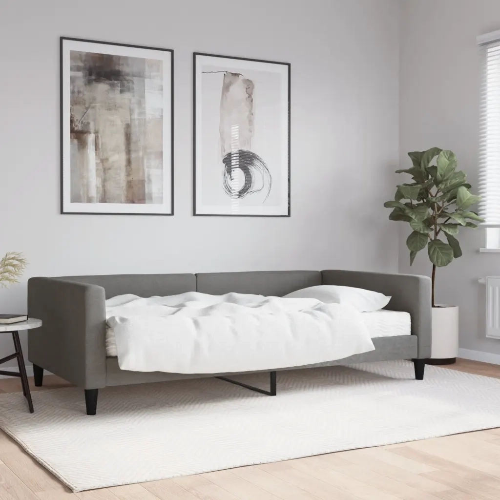 Divano Letto con Materasso Grigio Scuro 100x200 cm in Tessuto 3196566