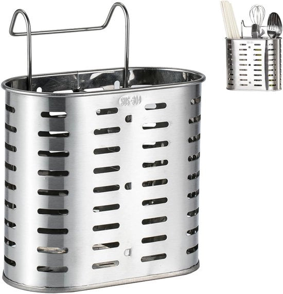 Organizzatore per cucina in acciaio inox verniciato - 2 cassetti - mobile per posizionare utensili con scarico - telaio metallico con gancio