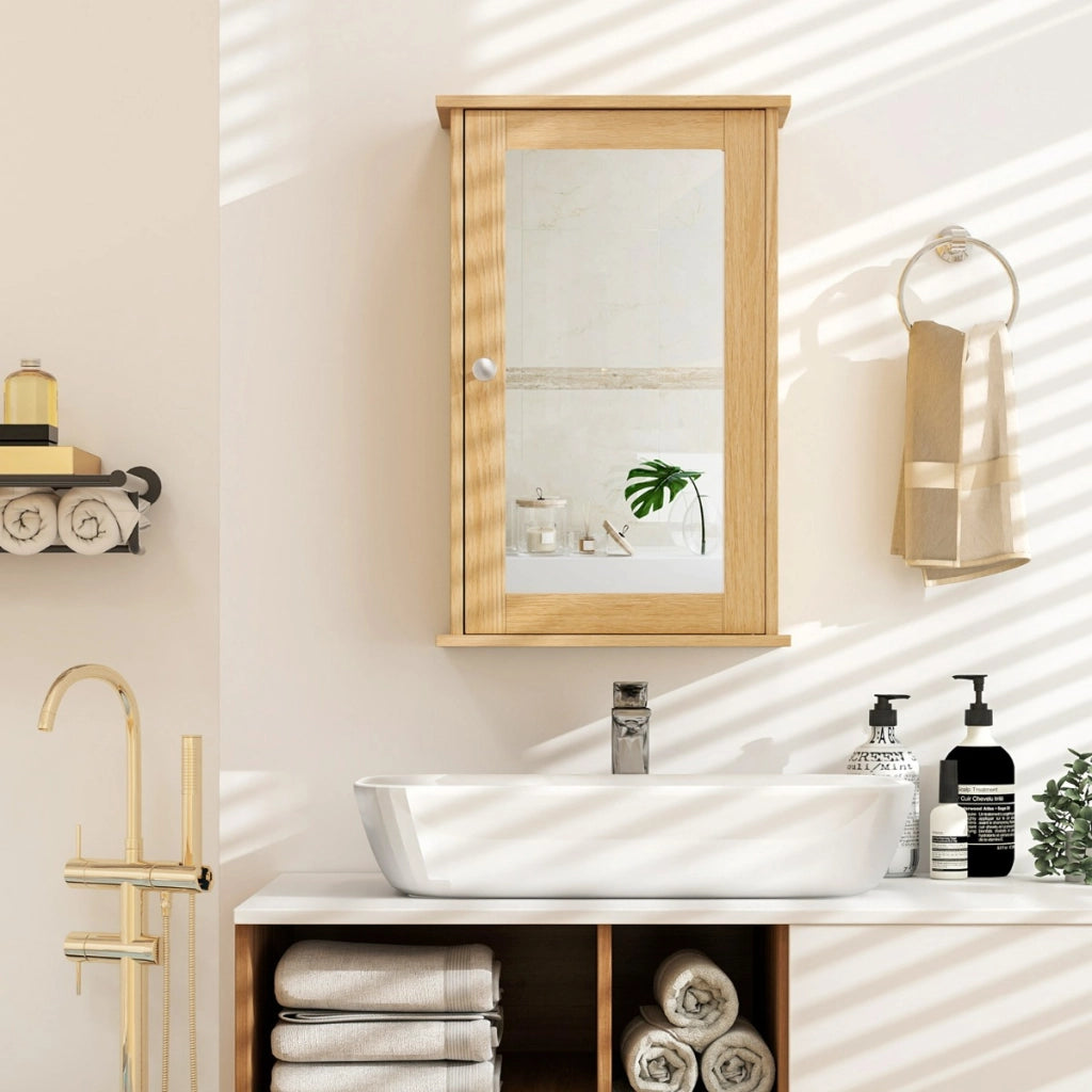 Armadio del bagno con specchio, Armadietto montato a muro con un¡¯anta Legno naturale-Armadi da parete