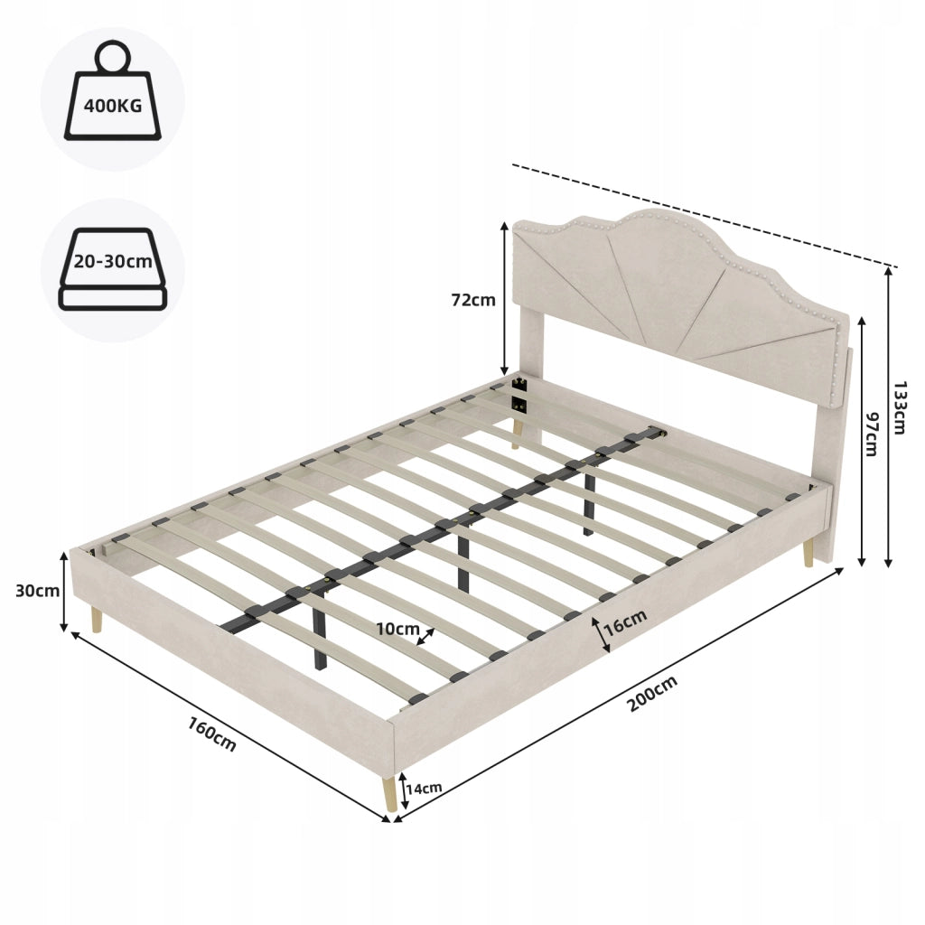 Letto imbottito 160x200 beige - Xylo - Telaio basso