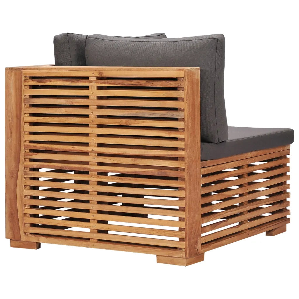 Divano Angolare da Giardino con Cuscino Grigio Massello di Teak 49378