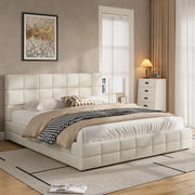 Letto imbottito matrimoniale 180 × 200 cm con testiera, senza materasso, in velluto beige, struttura in MDF e multistrato