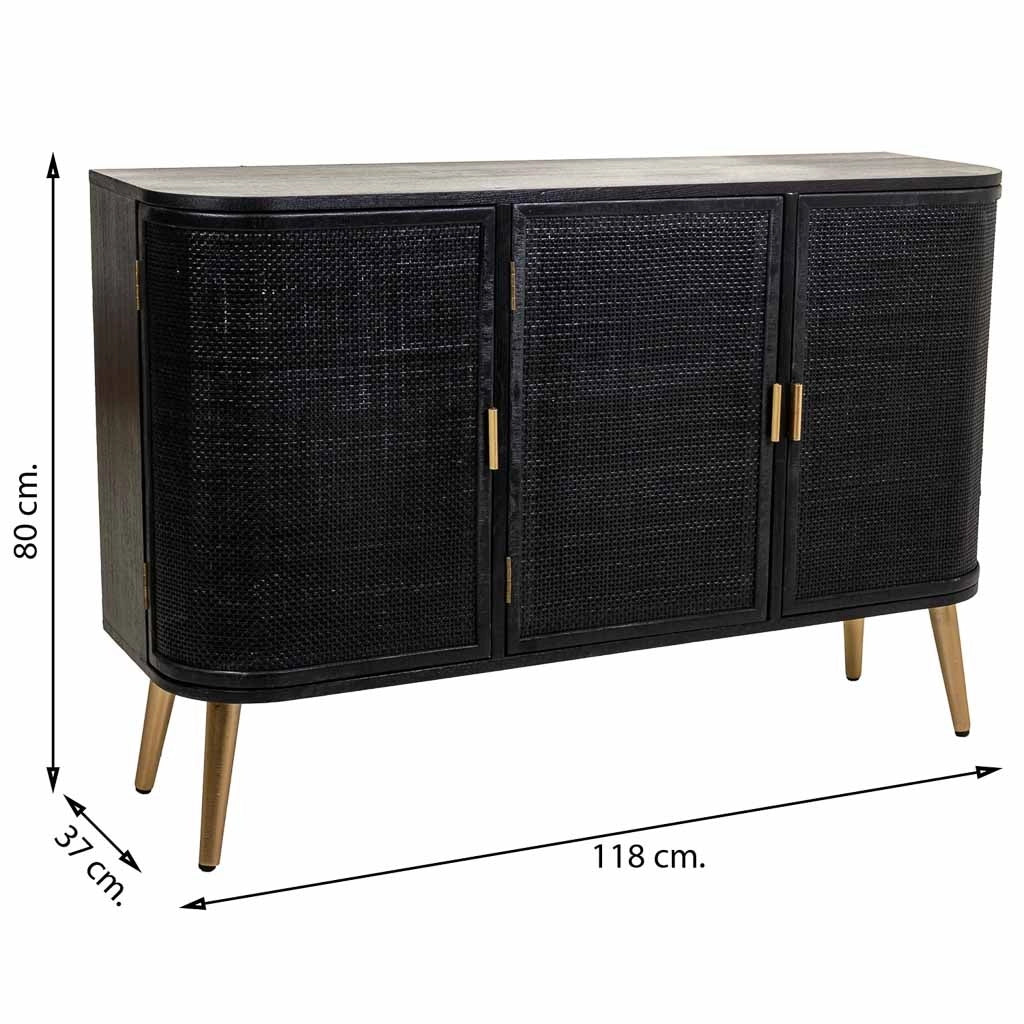 Credenza in legno laccato nero e griglia 118x37x80h