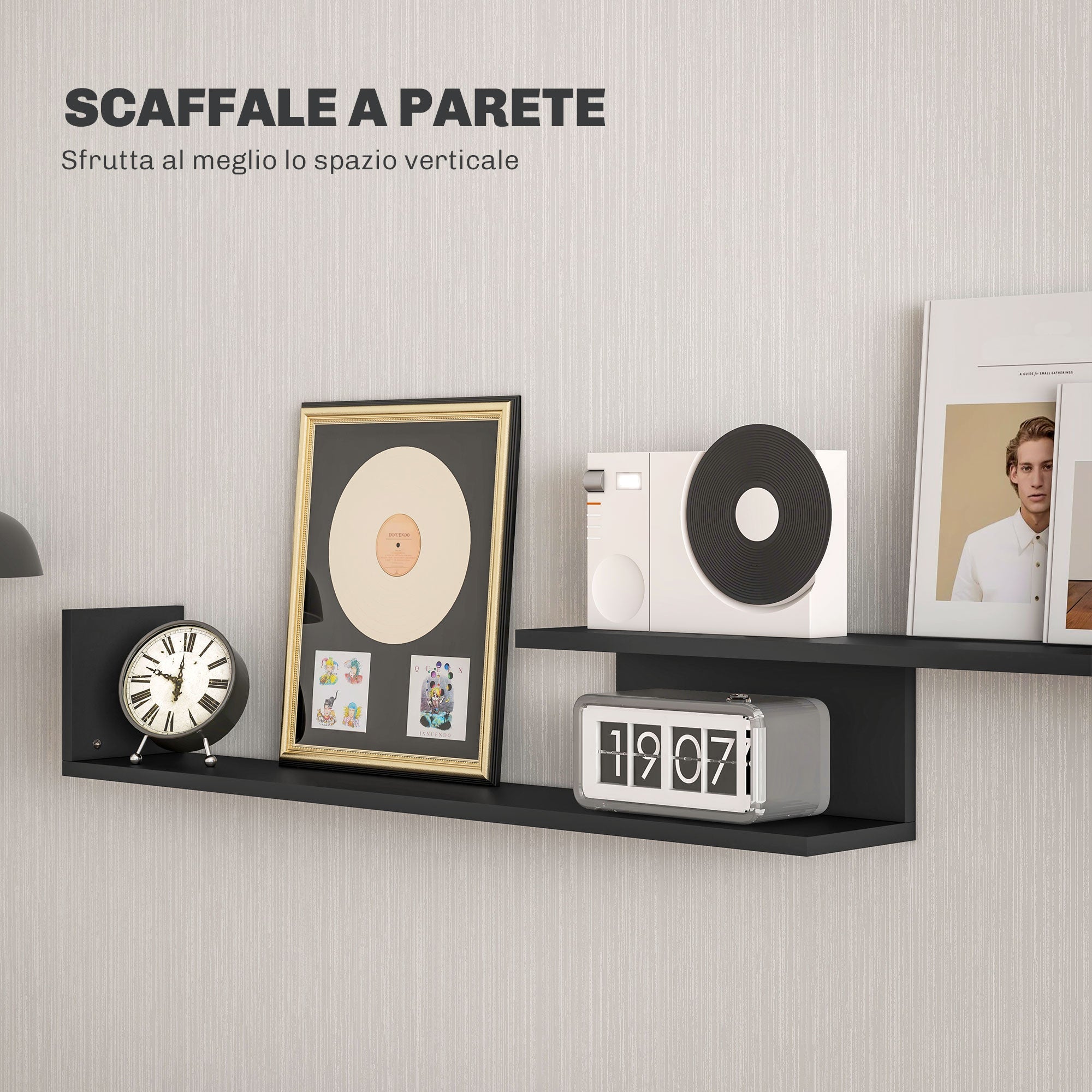 Mobile TV Ripiani e Armadietto a Ribalta con Mensola a Muro 153,6x25x42 cm Nero e Marrone