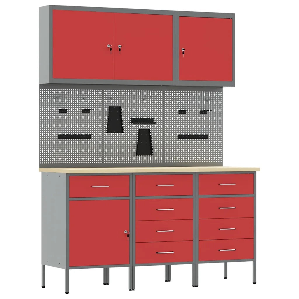 Mobile da lavoro 8 pcs Rosso Legno ingegnerizzato e acciaio 3321447