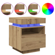 Set di 2 Comodini | Armadio da Notte | Mobiletto da notte con Luci LED Rovere Artigianale 40x39x48,5 cm