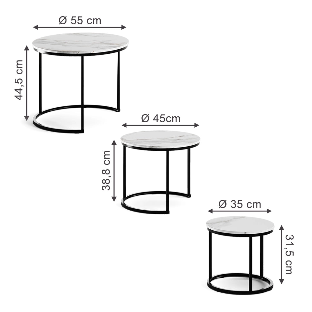 Vicco Tavolino da divano Bianco/nero 55 x 55 cm 3 parti